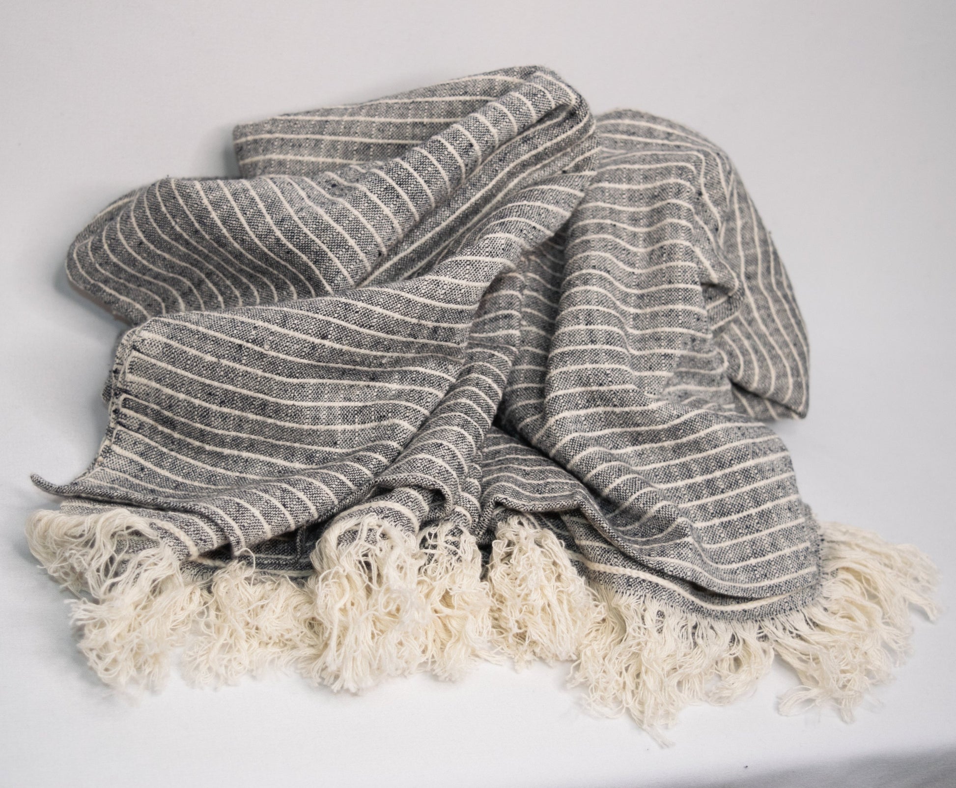 Cotton scarf with grey and cream stripes