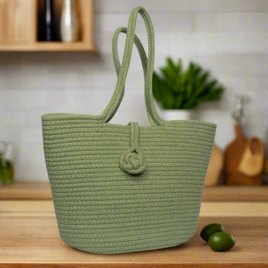 Green Cotton Rope Tote Bag