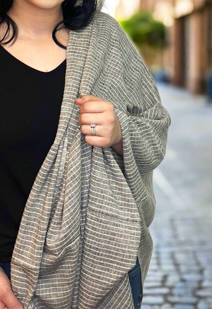 Grey and cream striped cotton scarf