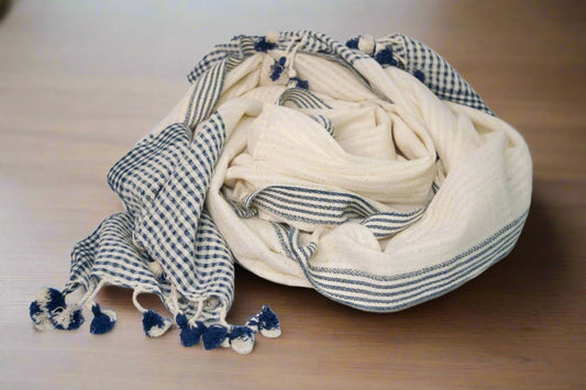 Ivory & Blue Cotton Scarf