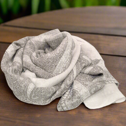 Ivory & Grey Paisley Pashmina Scarf