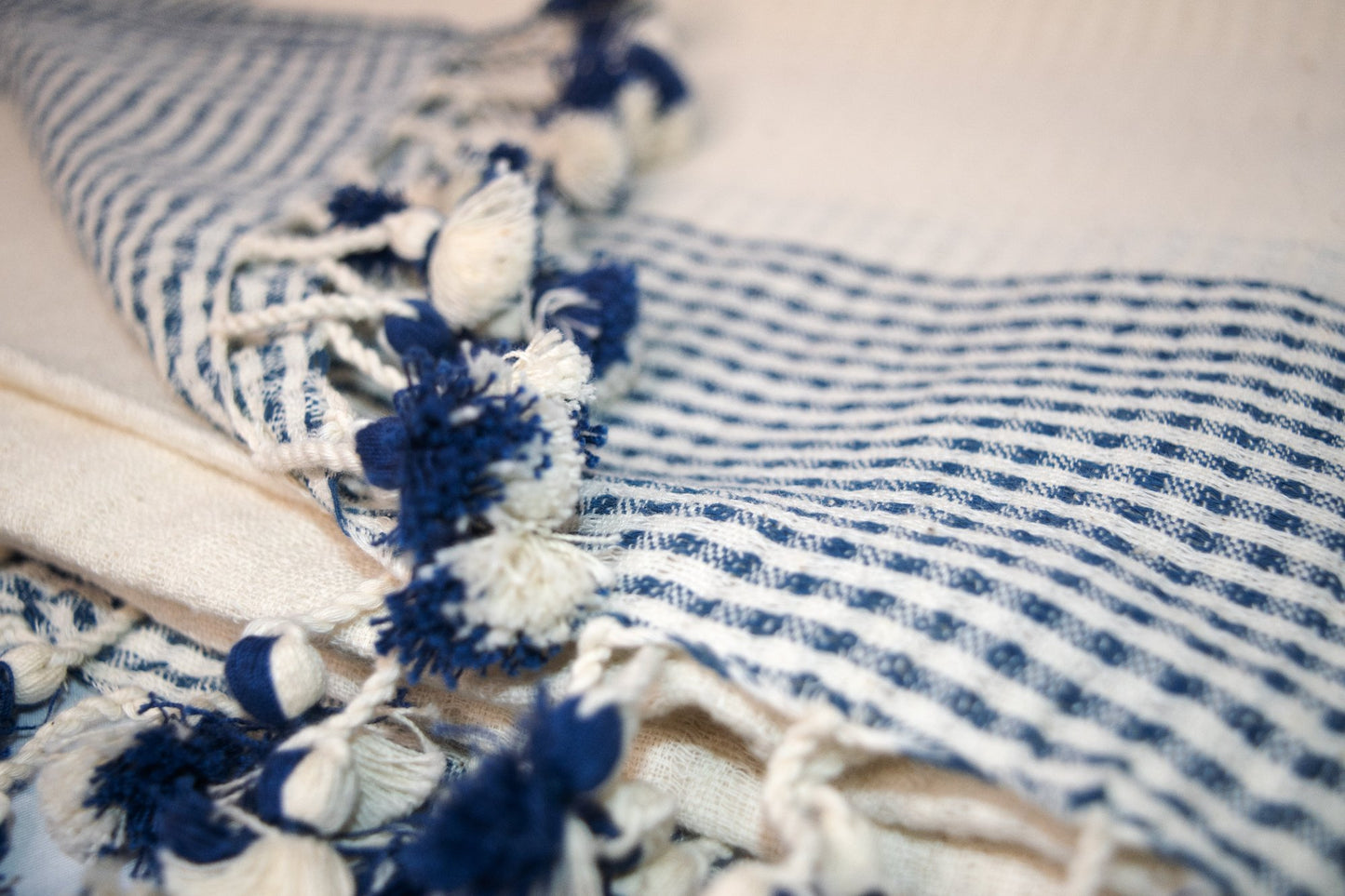 Low Prices Ivory & Blue Cotton Scarf