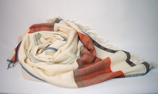 Orange and Soft Blue Plaid Woolen Scarf