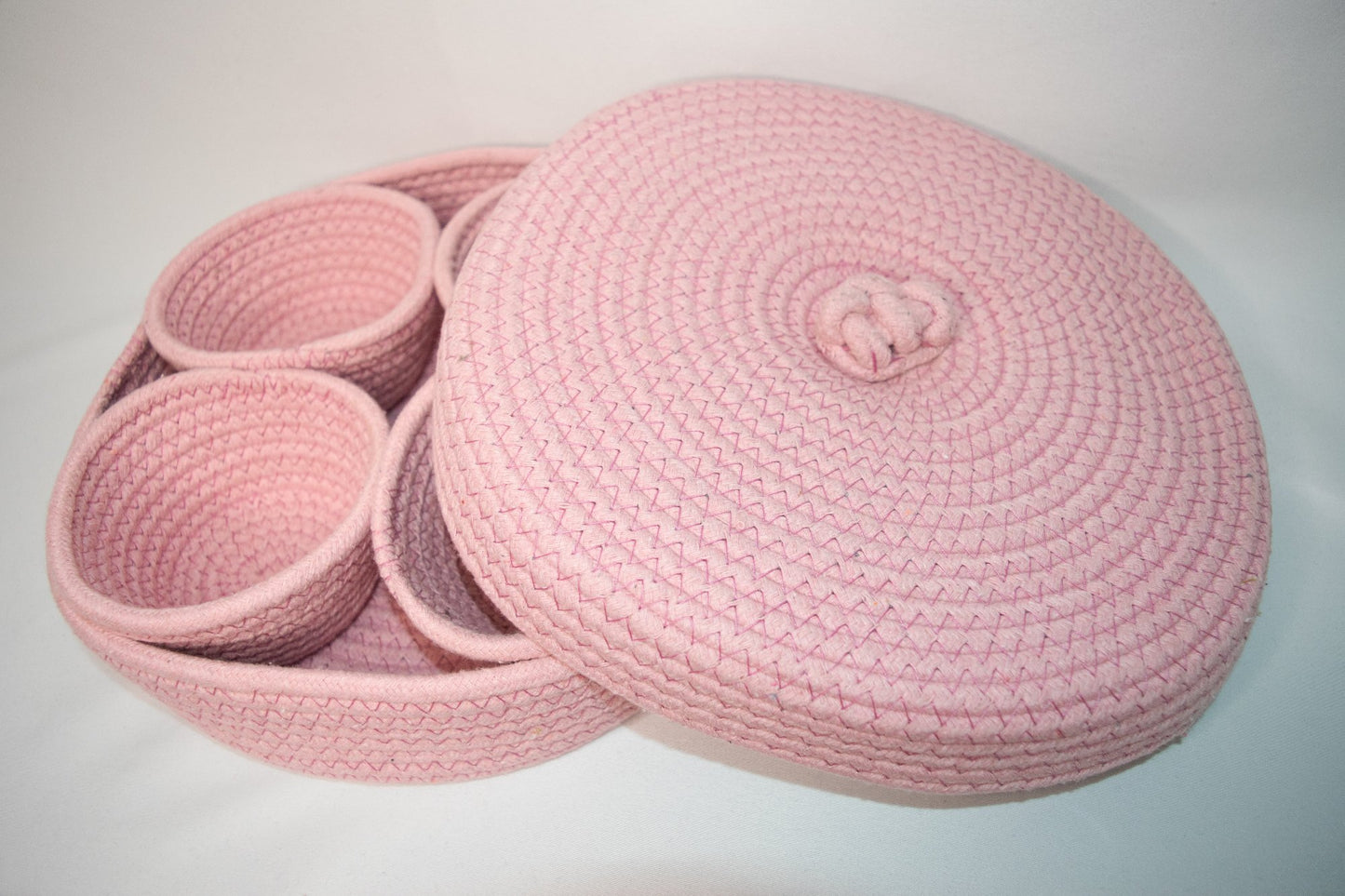 Soft pink cotton rope basket set