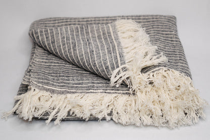 grey cream striped scarf in cotton fabric