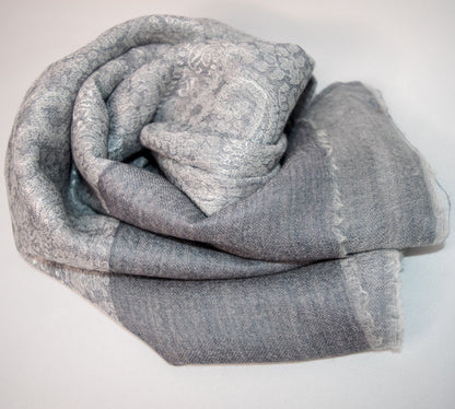 grey pashmina scarf with paisley pattern